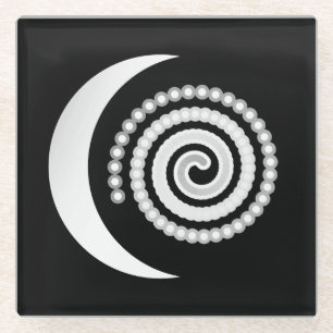 Posavasos De Vidrio Espiral de luna plateada sobre negro