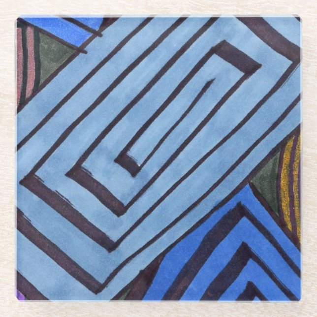 Posavasos De Vidrio Espiral rectangular azul abstracto Coil egipcio (Anverso)