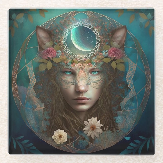 Posavasos De Vidrio Espíritu animal Arte de fantasía mística (Anverso)