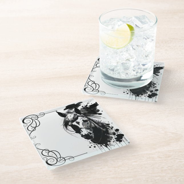 Posavasos De Vidrio Espíritu Pony 3 Negro y Blanco (Angular)