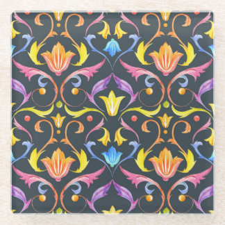 Posavasos De Vidrio Esplendor barroco: encanto vintage colorido.