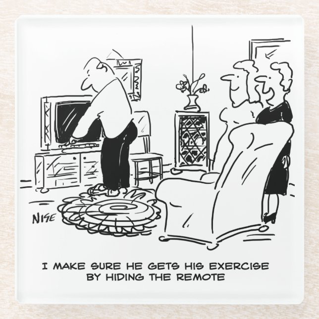 Posavasos De Vidrio Esposa oculta el control remoto de la TV (Anverso)