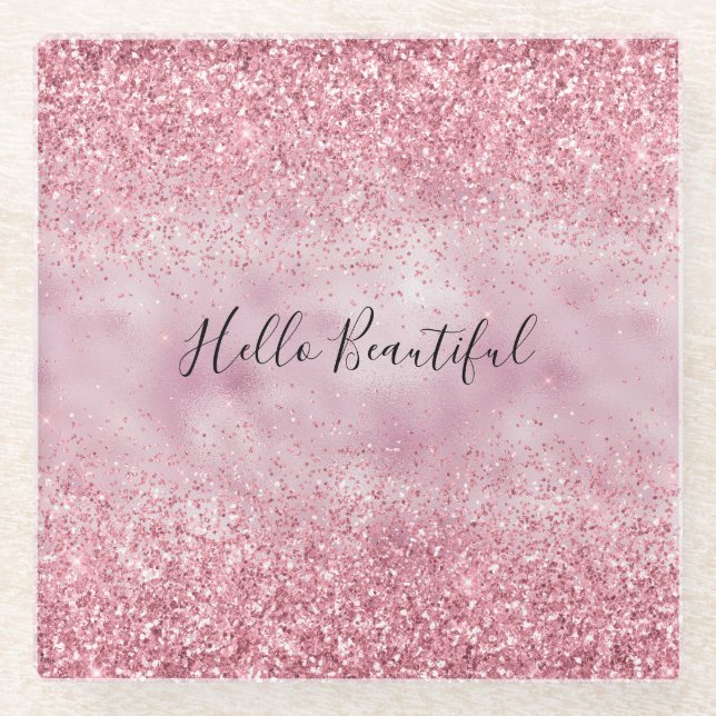 Posavasos De Vidrio Espuma Purpurina de Glam Rosa Girly (Anverso)