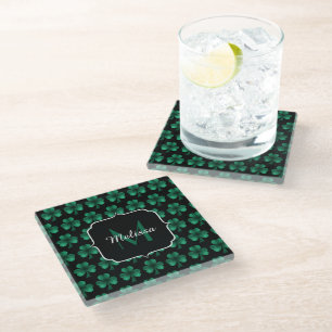 Posavasos De Vidrio Espuma verde esmeralda Shamrock negro Monograma