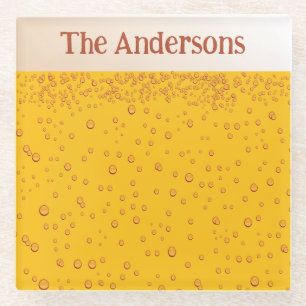 Posavasos De Vidrio Espuma y Burbujas de Cerveza Nombre Personalizado