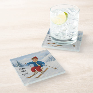 Posavasos De Vidrio Esquiador alegre personalizado