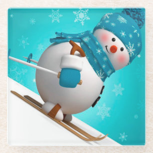 Posavasos De Vidrio Esquiando a Snowman