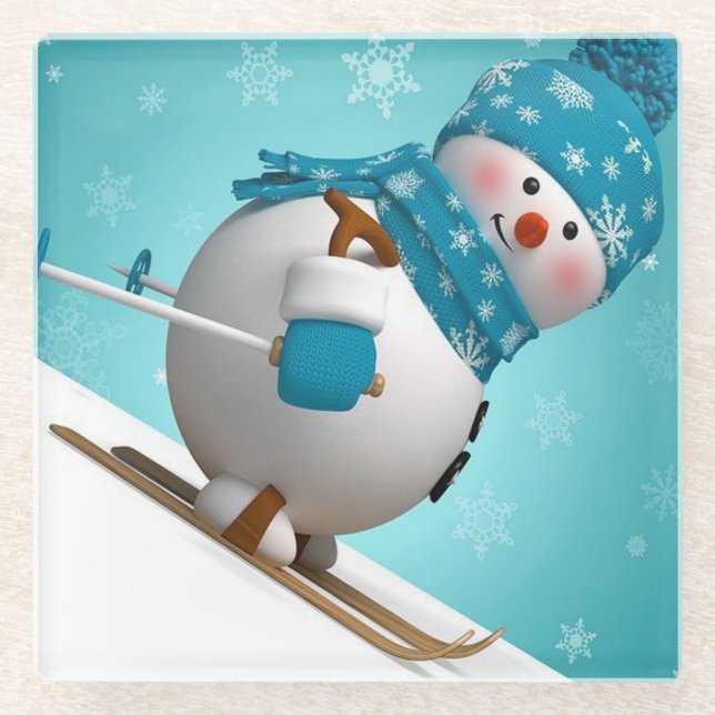 Posavasos De Vidrio Esquiando a Snowman (Anverso)