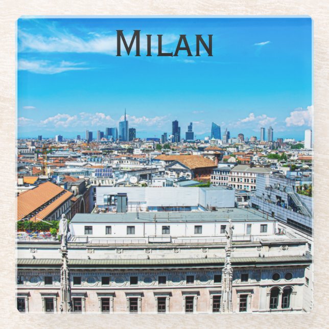 Posavasos De Vidrio Esquina de Milán en Italia (Anverso)