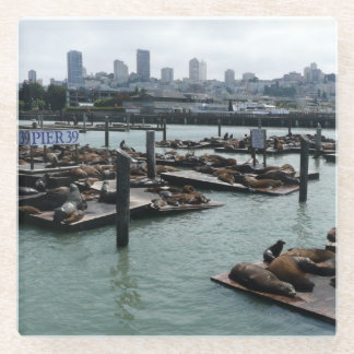 Posavasos De Vidrio Esquina de San Francisco y Pier 39 Sea Lions City