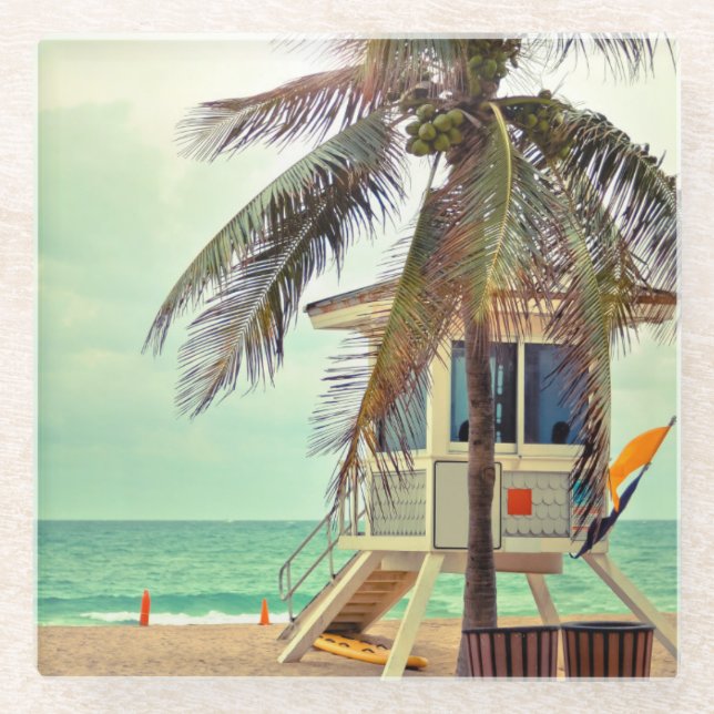 Posavasos De Vidrio Estación |Florida del salvavidas (Anverso)