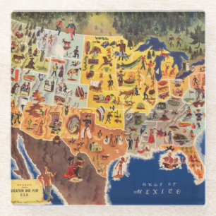 Posavasos De Vidrio Estados Unidos trazan - las vacaciones y juego