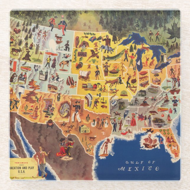 Posavasos De Vidrio Estados Unidos trazan - las vacaciones y juego (Anverso)