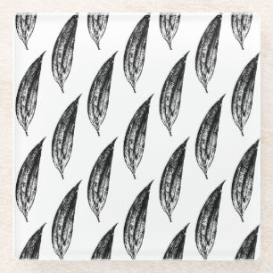 Posavasos De Vidrio Estampa de hoja de lirio blanco y negro