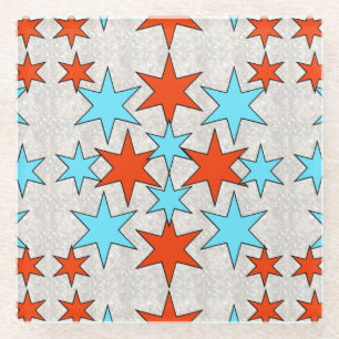 Posavasos De Vidrio Estampado de estrellas azules y rojas