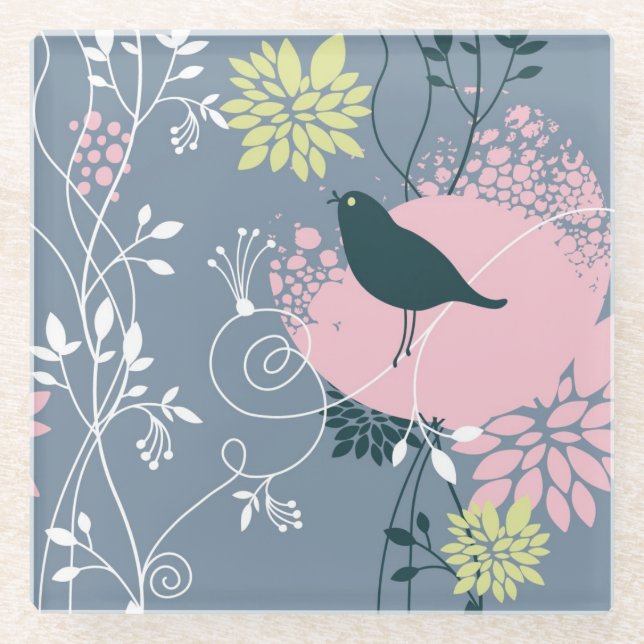 Posavasos De Vidrio Estampado de flores (Anverso)