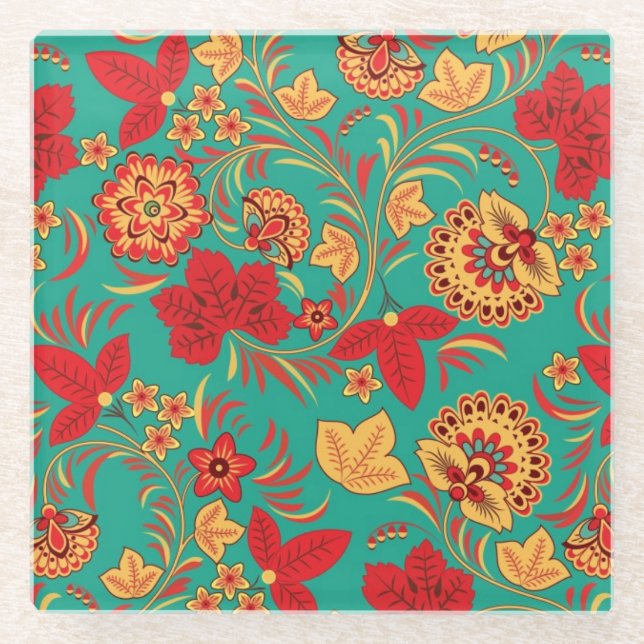 Posavasos De Vidrio Estampado de flores 2 (Anverso)