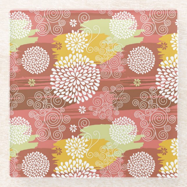 Posavasos De Vidrio Estampado de flores 2 (Anverso)