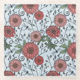 Posavasos De Vidrio Estampado de flores 3