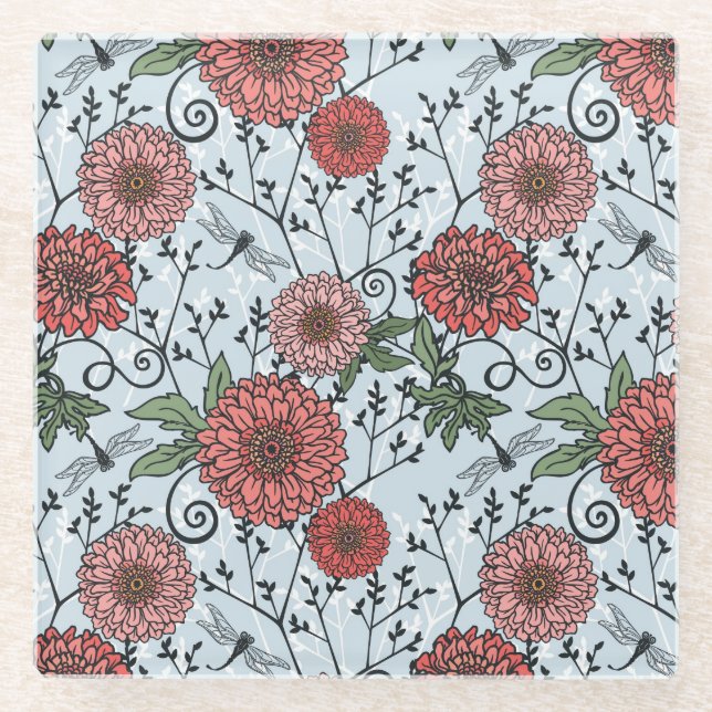 Posavasos De Vidrio Estampado de flores 3 (Anverso)