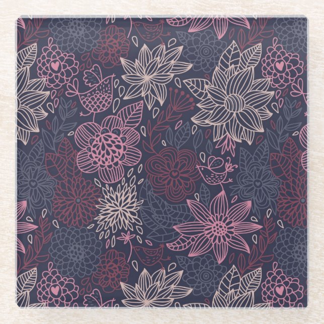 Posavasos De Vidrio Estampado de flores 4 3 (Anverso)