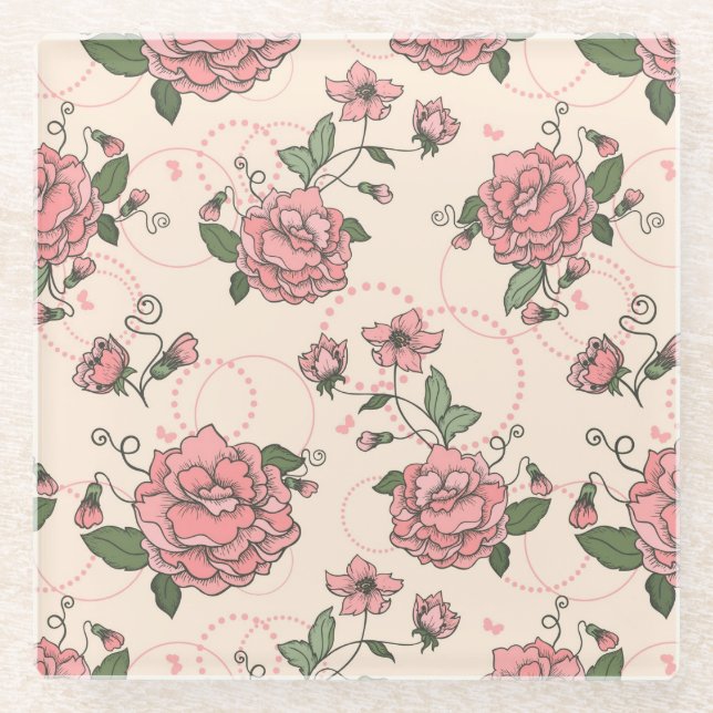 Posavasos De Vidrio Estampado de flores 5 (Anverso)