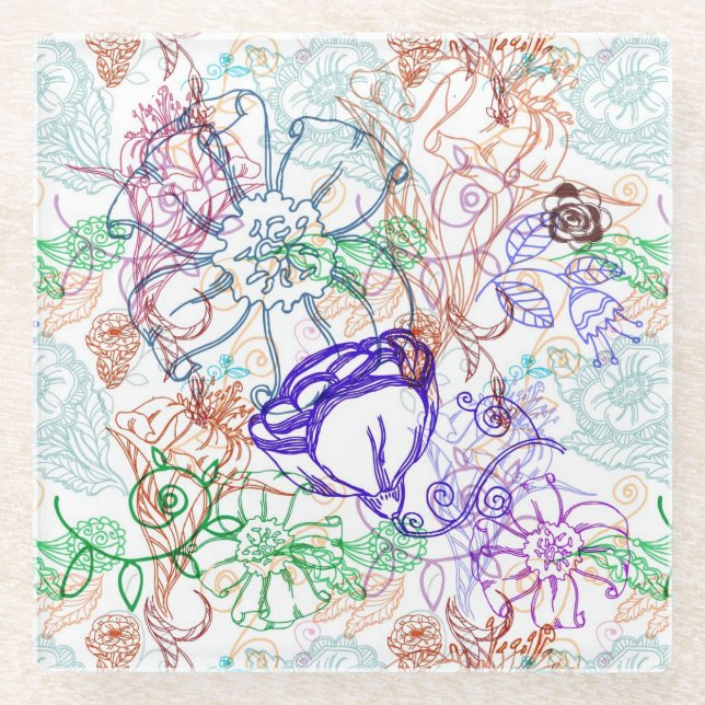 Posavasos De Vidrio Estampado de flores 9 (Anverso)