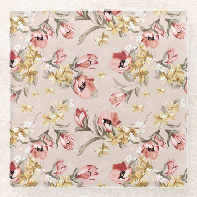 Posavasos De Vidrio Estampado de flores abstracto 3 de la elegancia (Anverso)