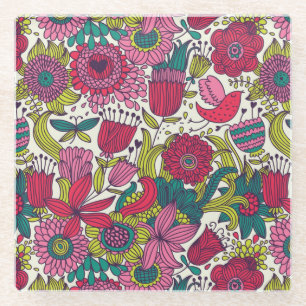 Posavasos De Vidrio Estampado de flores brillante