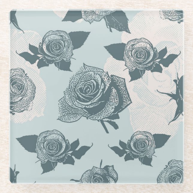 Posavasos De Vidrio Estampado de flores con el rosa (Anverso)