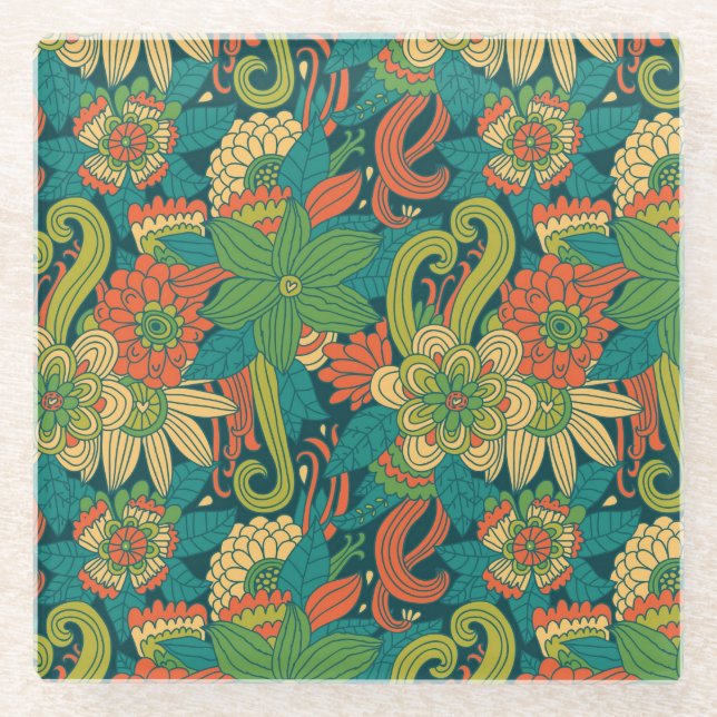 Posavasos De Vidrio Estampado de flores del verano (Anverso)