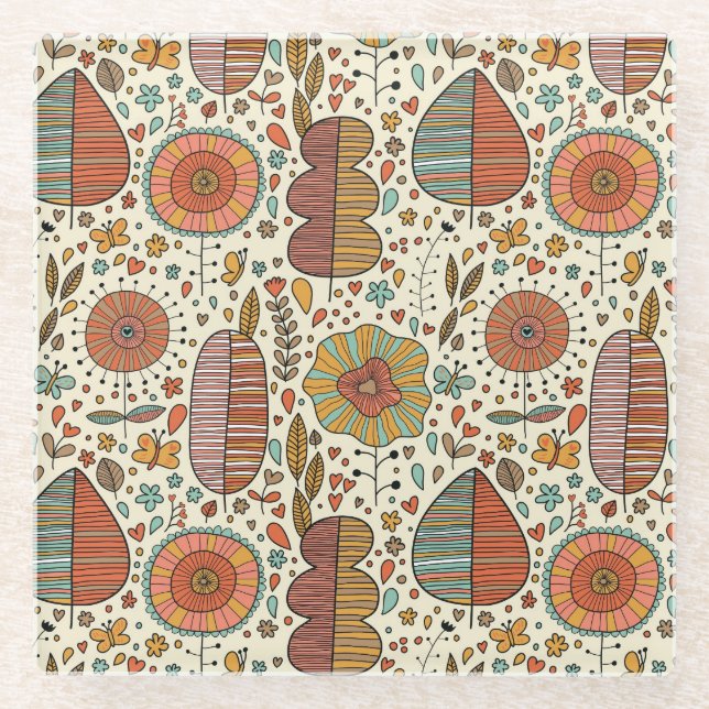 Posavasos De Vidrio Estampado de flores del verano hecho de hojas (Anverso)