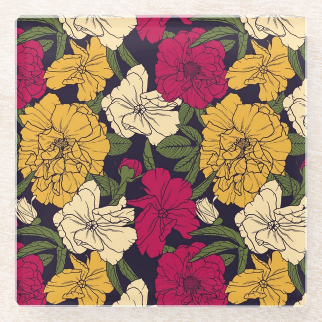 Posavasos De Vidrio Estampado de flores elegante (Anverso)