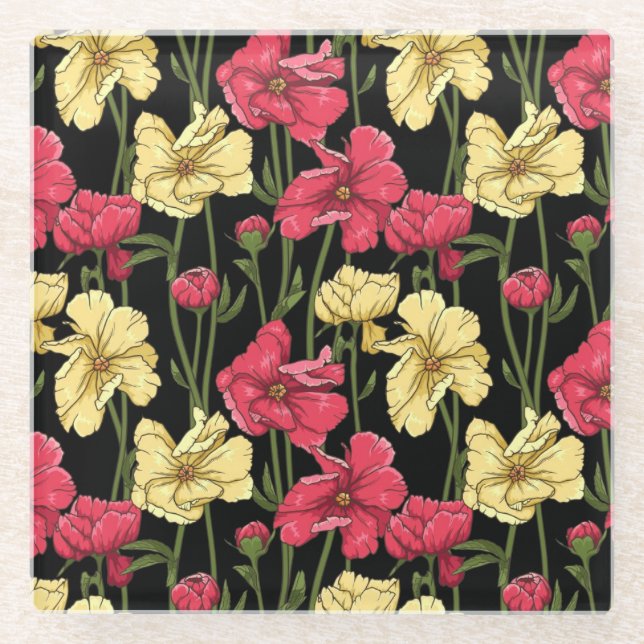 Posavasos De Vidrio Estampado de flores elegante 2 (Anverso)