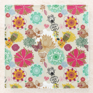 Posavasos De Vidrio Estampado de flores en estilo retro