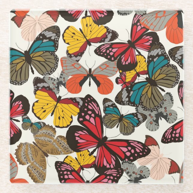 Posavasos De Vidrio Estampado de flores retro (Anverso)