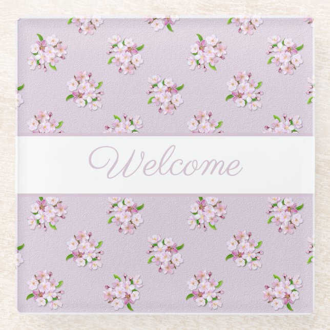 Posavasos De Vidrio Estampado de flores retro (Anverso)