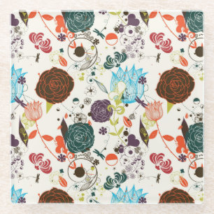 Posavasos De Vidrio Estampado de flores retro 2 2