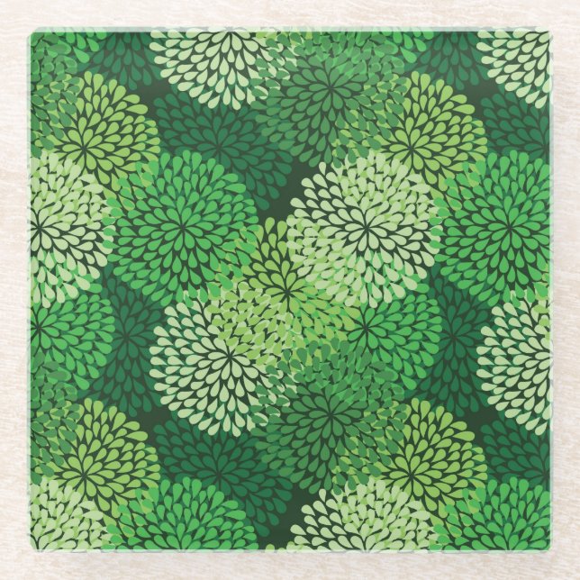 Posavasos De Vidrio Estampado de flores verde (Anverso)