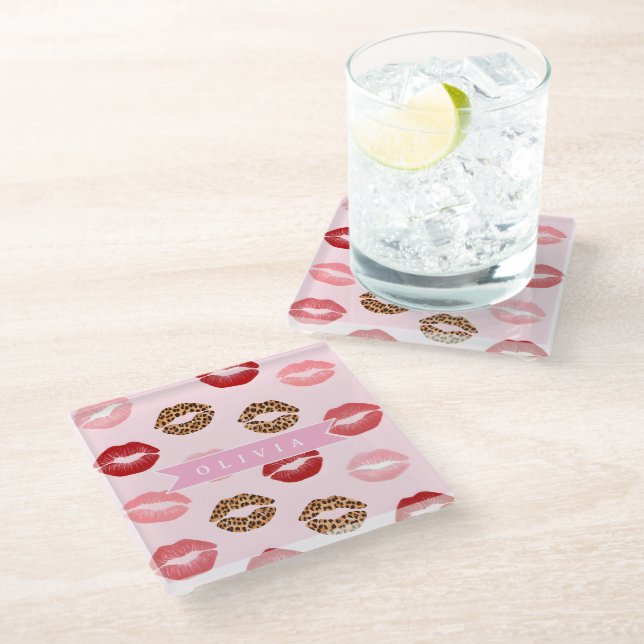 Posavasos De Vidrio Estampado de labios personalizado con estampado de (Angular)