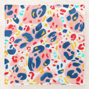 Posavasos De Vidrio Estampado de leopardo: acuarela pintada a mano.