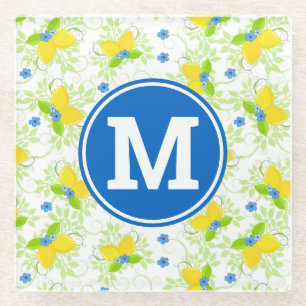 Posavasos De Vidrio Estampado floral de limones blancos y amarillos ve