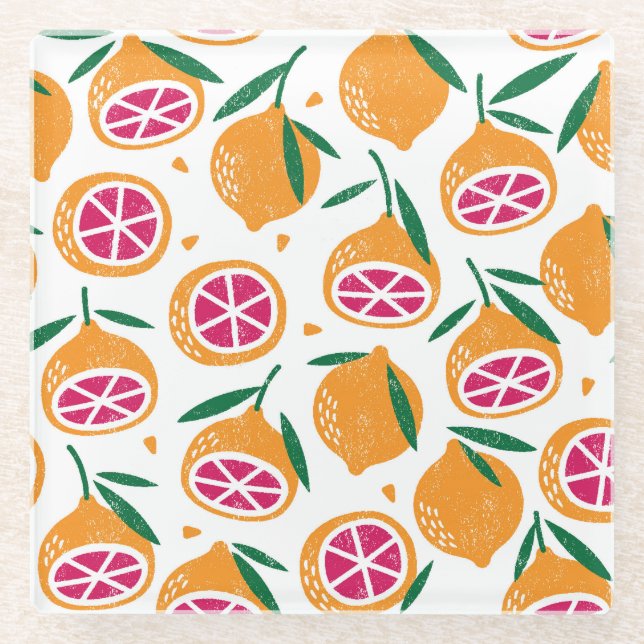 Posavasos De Vidrio Estampilla de fruta texturizada patrón sin costura (Anverso)