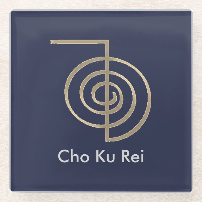 Posavasos De Vidrio Estanques de los Símbolos Cho Ku Rei Reiki (Anverso)