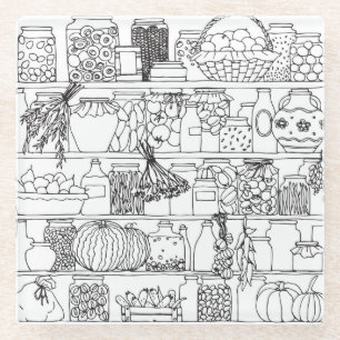Posavasos De Vidrio Estantes de época con latas: boceto.