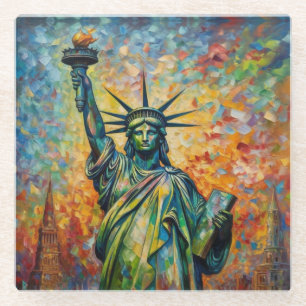 Posavasos De Vidrio Estatua de la Libertad Colorida Arte de Nueva York