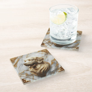 Posavasos De Vidrio Estética clásica de mármol Golden Retriever