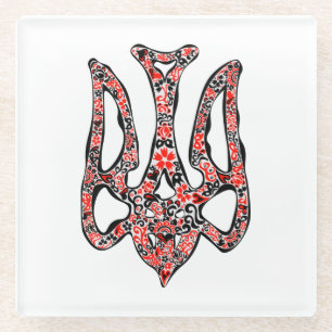 Posavasos De Vidrio Estilizado trident tryzub, emblema nacional de Ucr