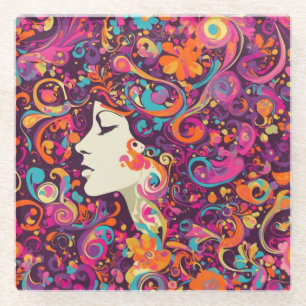 Posavasos de vidrio estilo boho hippie retro multi