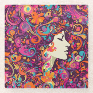 Posavasos de vidrio estilo boho hippie retro multi